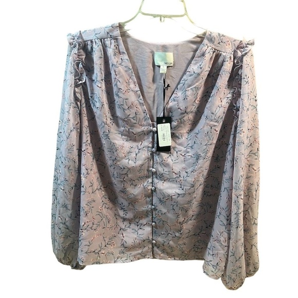 Greylin Women's Floral V-Neck Blouse Purple Long Sleeve Size L - Picture 14 of 16